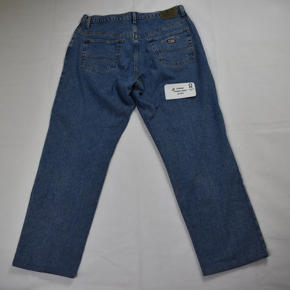 Vintage 90s Ralph Lauren Polo Sport Men's Jeans Logo Flag Size 38x32 Blue Denim